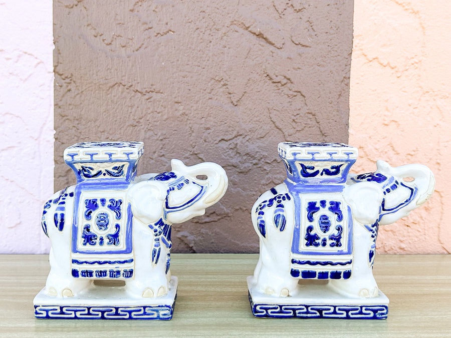 Pair of Petite Blue and White Elephants