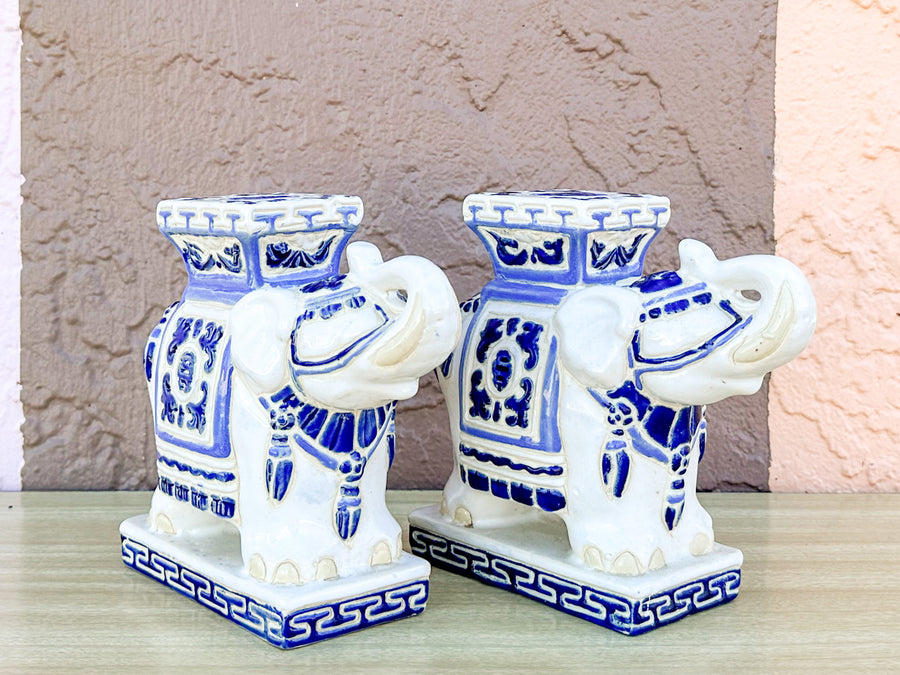 Pair of Petite Blue and White Elephants