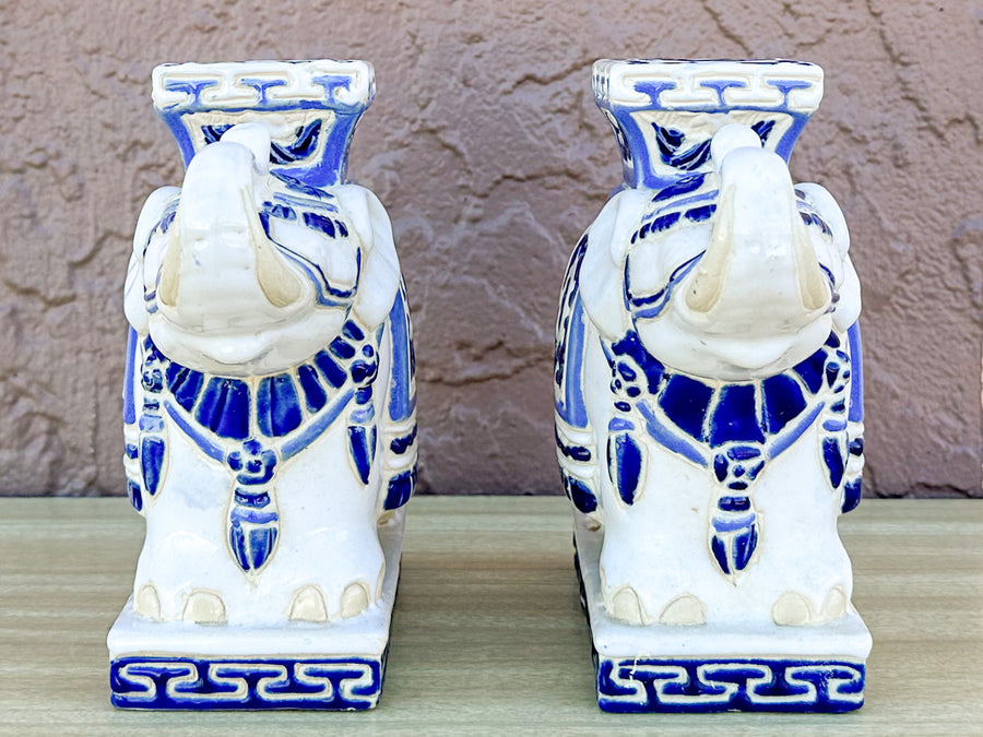 Pair of Petite Blue and White Elephants