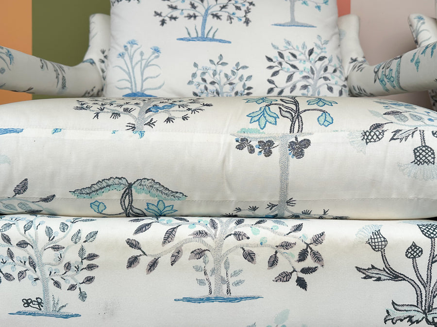 Pair of Pretty Blue and White Parsons Style Upholstered Chairs