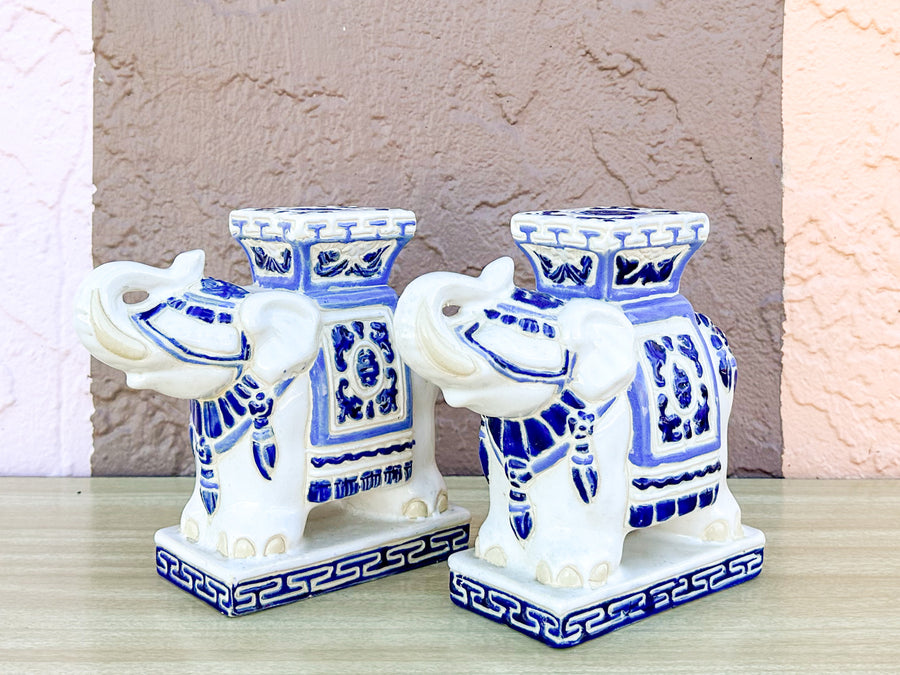 Pair of Petite Blue and White Elephants