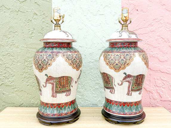 Pair of Elephant Ginger Jar Lamps