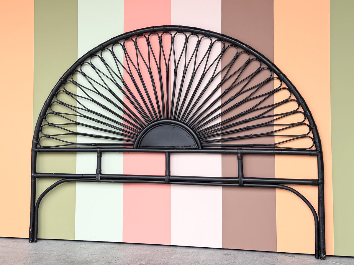 Black Sunburst Rattan King Headboard