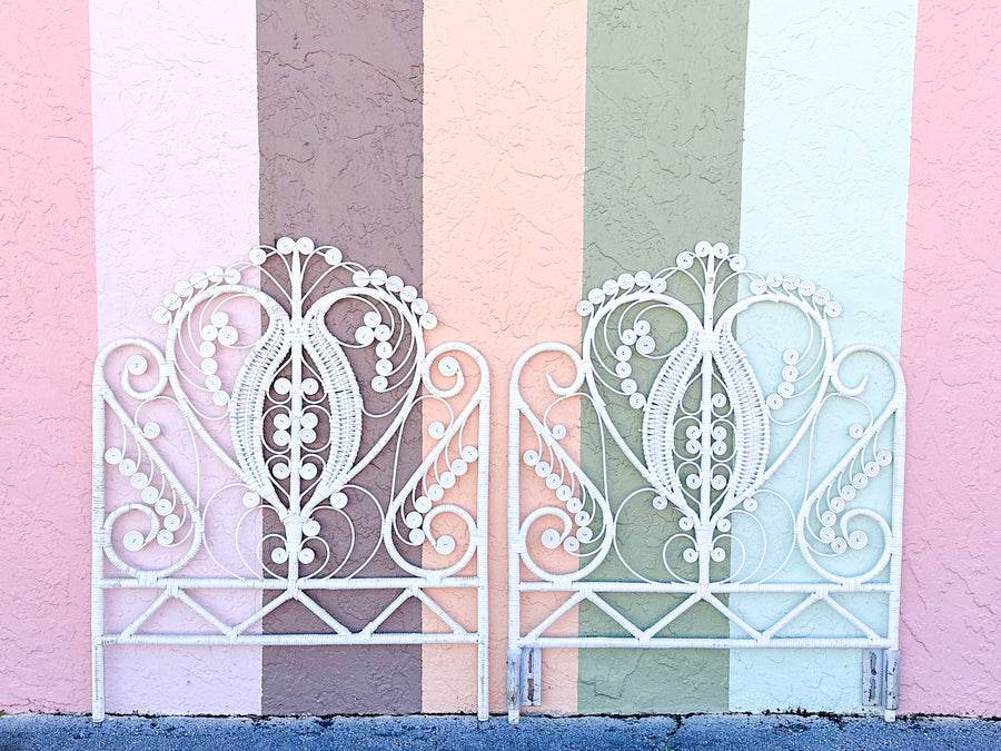 Pair of Fiddlehead Rattan Twin Headboards