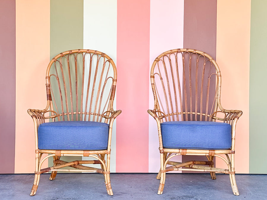 Pair of High Back Rattan Chairs