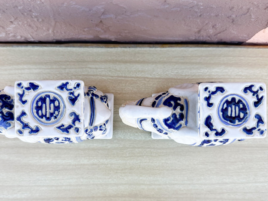 Pair of Petite Blue and White Elephants