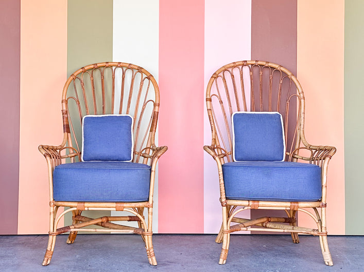 Pair of High Back Rattan Chairs