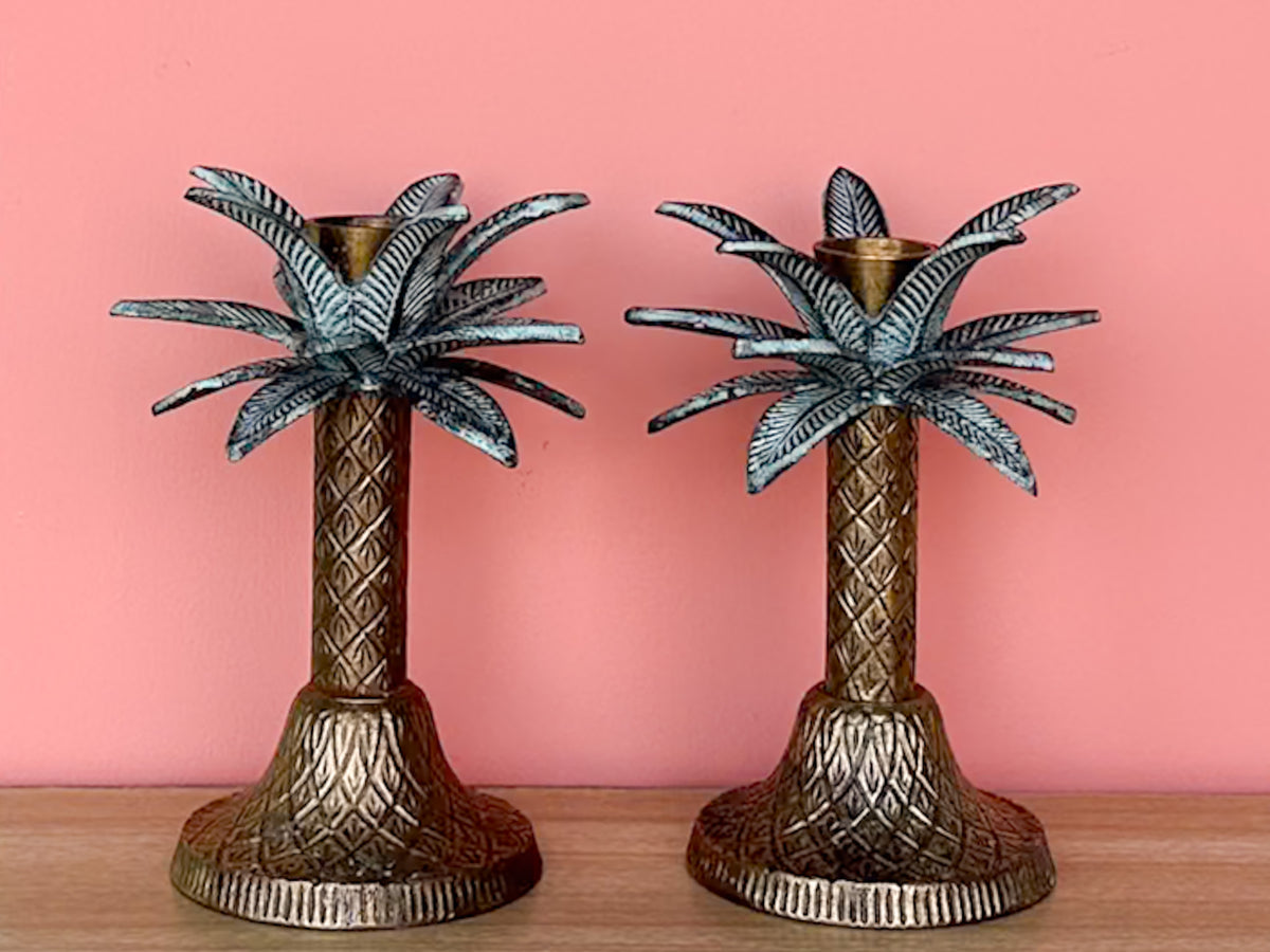 Pair of Palm Tree Candle Holders
