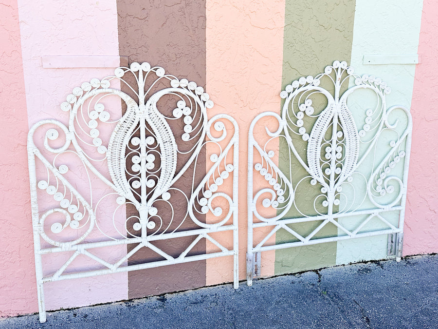 Pair of Fiddlehead Rattan Twin Headboards