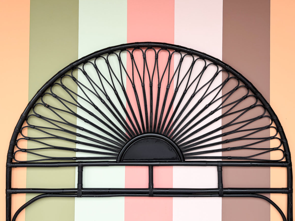 Black Sunburst Rattan King Headboard