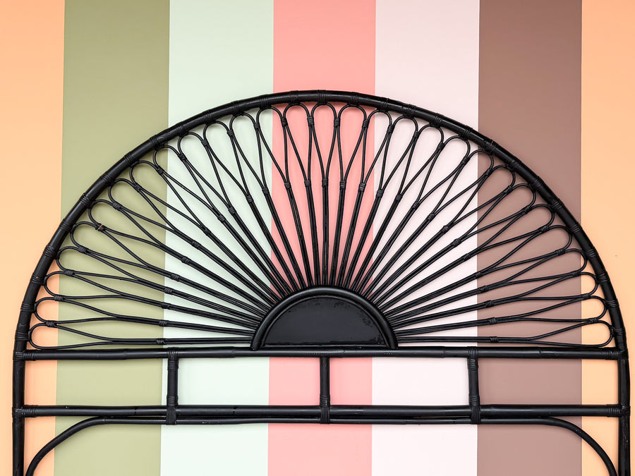 Black Sunburst Rattan King Headboard