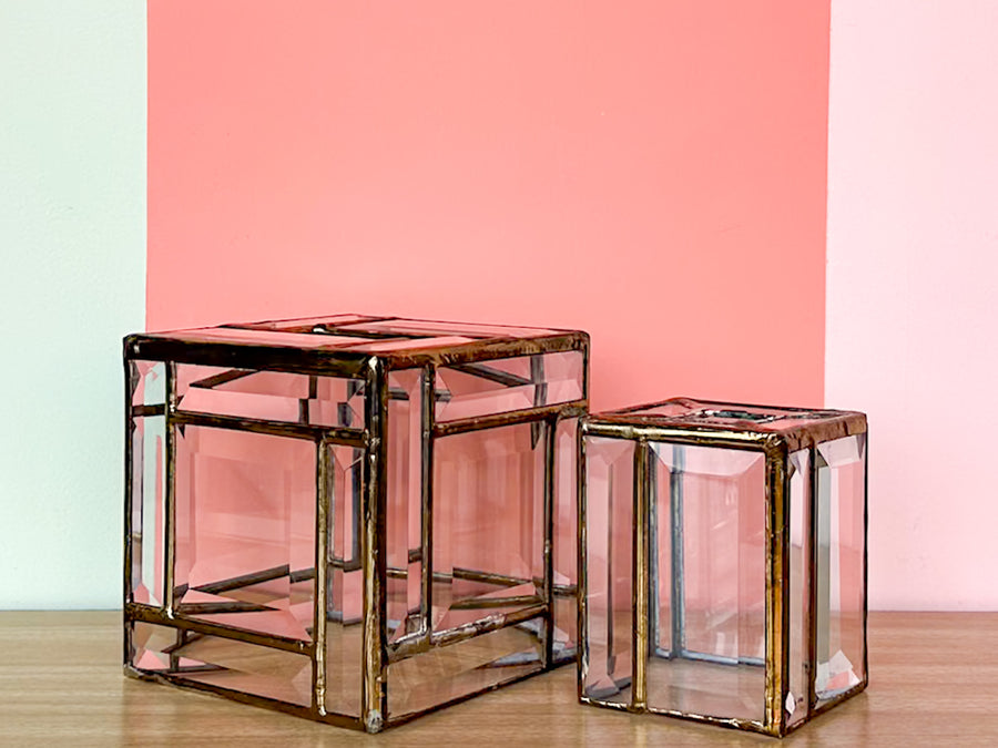 Brass and Leaded Glass Vanity Set