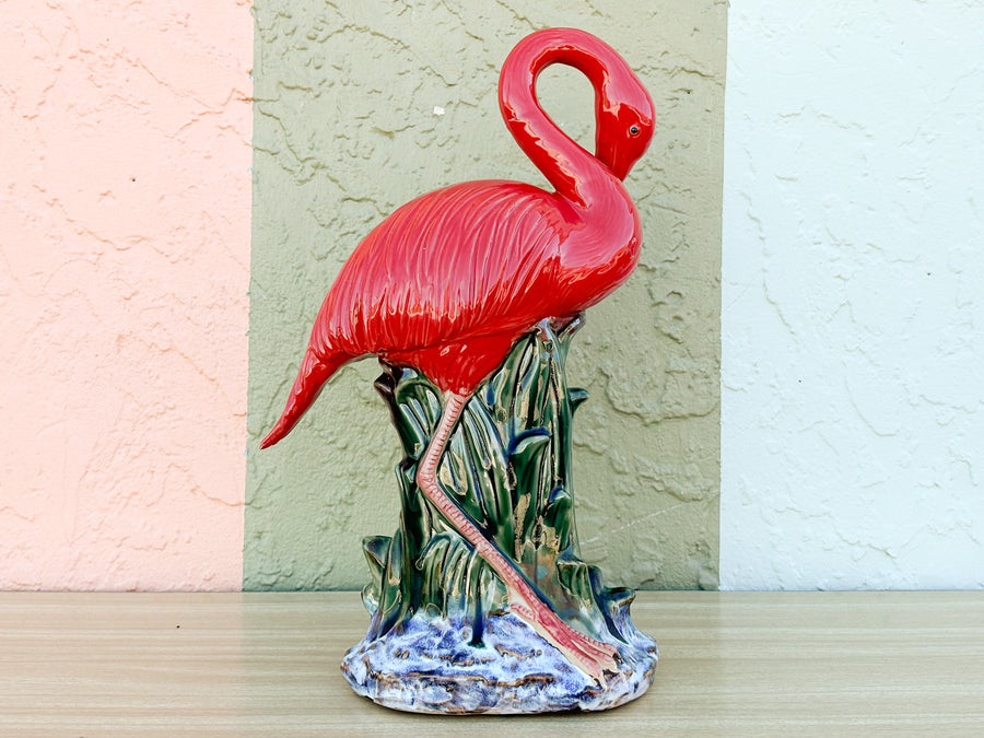 Pair of Hot Pink Ceramic Flamingos