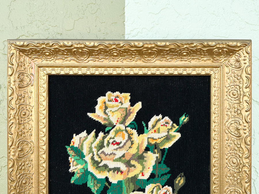 Granny Chic Floral Needlepoint Art