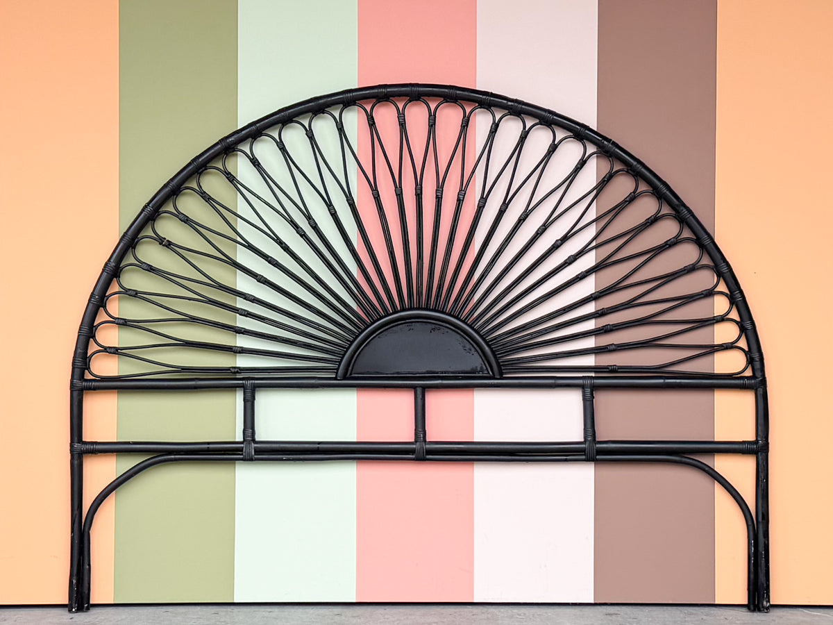 Black Sunburst Rattan King Headboard