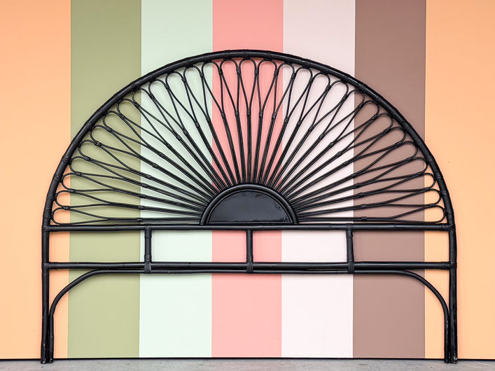 Black Sunburst Rattan King Headboard
