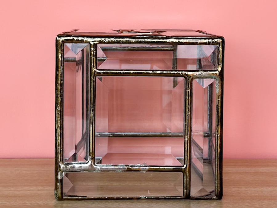 Brass and Leaded Glass Vanity Set