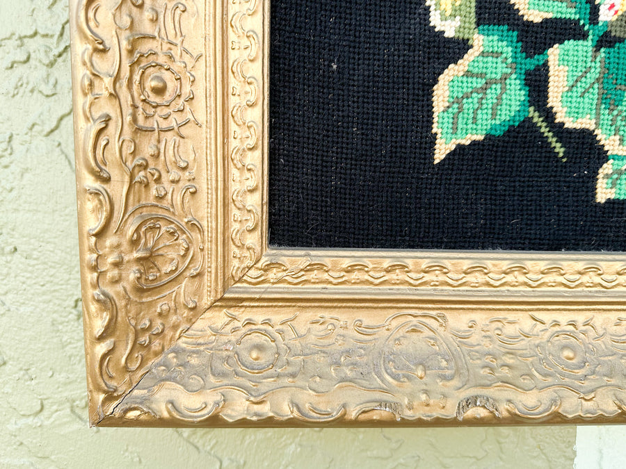 Granny Chic Floral Needlepoint Art