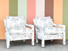 Pair of Pretty Blue and White Parsons Style Upholstered Chairs
