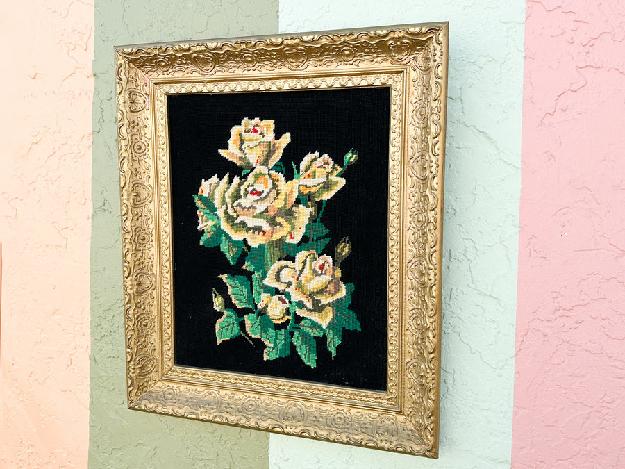 Granny Chic Floral Needlepoint Art