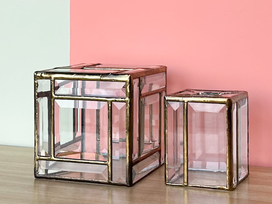 Brass and Leaded Glass Vanity Set