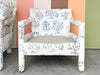 Pair of Pretty Blue and White Parsons Style Upholstered Chairs