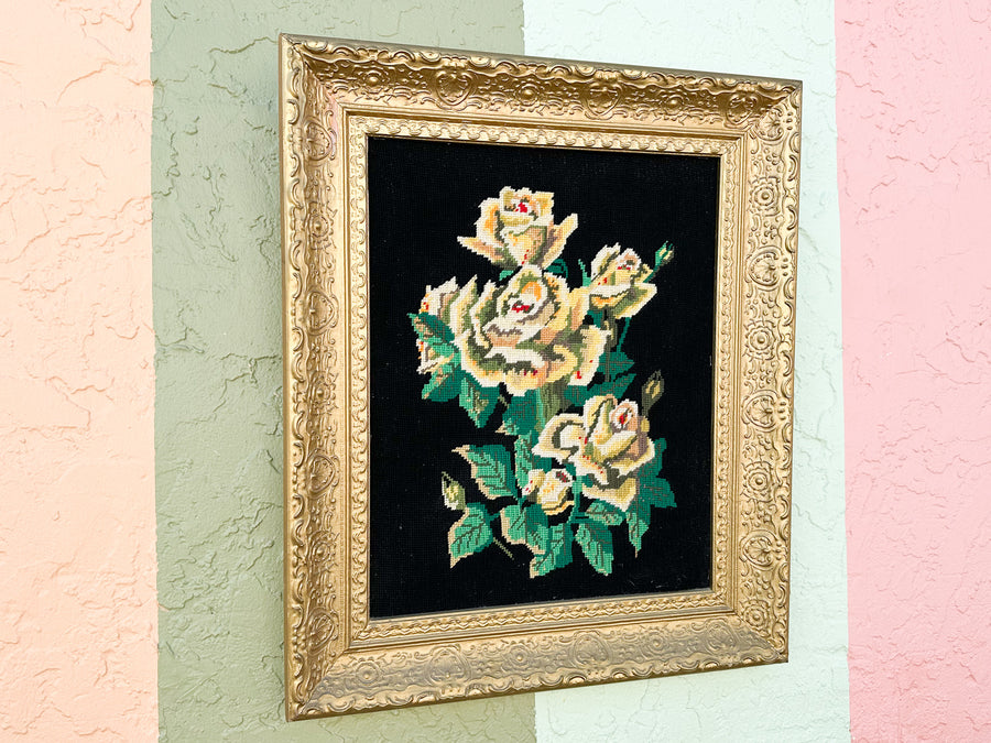 Granny Chic Floral Needlepoint Art