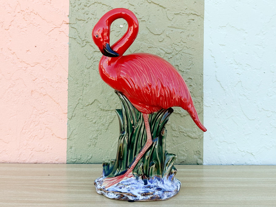 Pair of Hot Pink Ceramic Flamingos