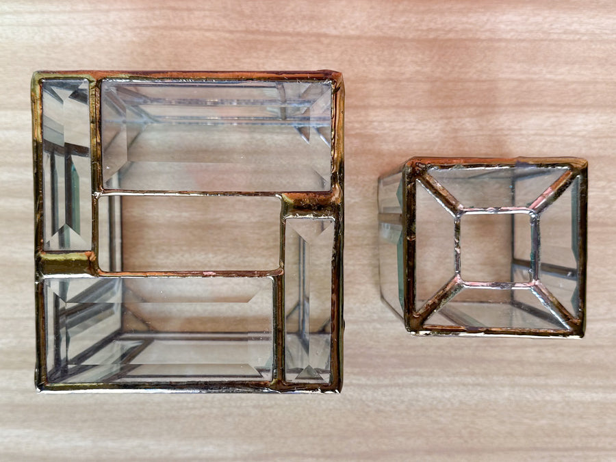 Brass and Leaded Glass Vanity Set