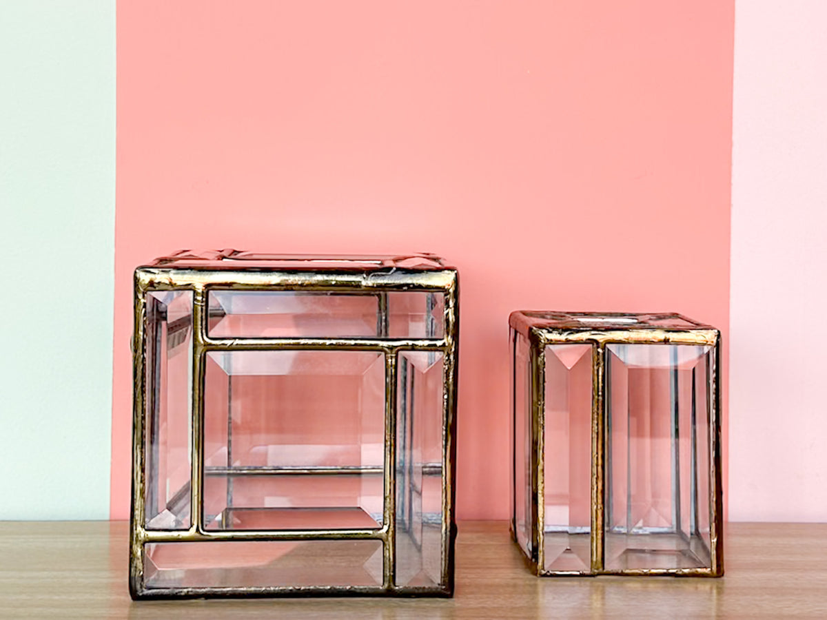 Brass and Leaded Glass Vanity Set