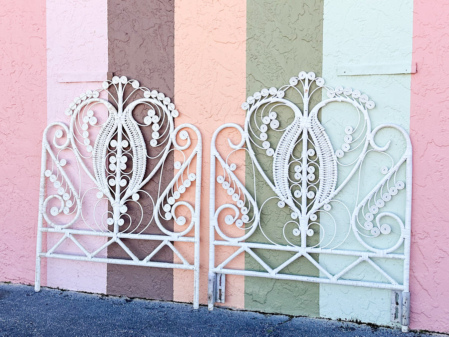 Pair of Fiddlehead Rattan Twin Headboards