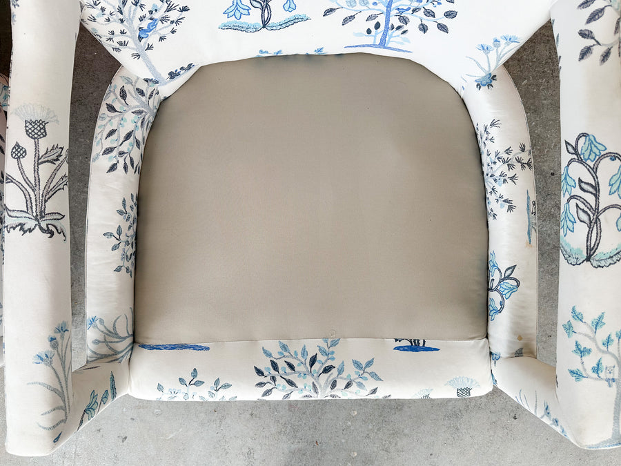 Pair of Pretty Blue and White Parsons Style Upholstered Chairs