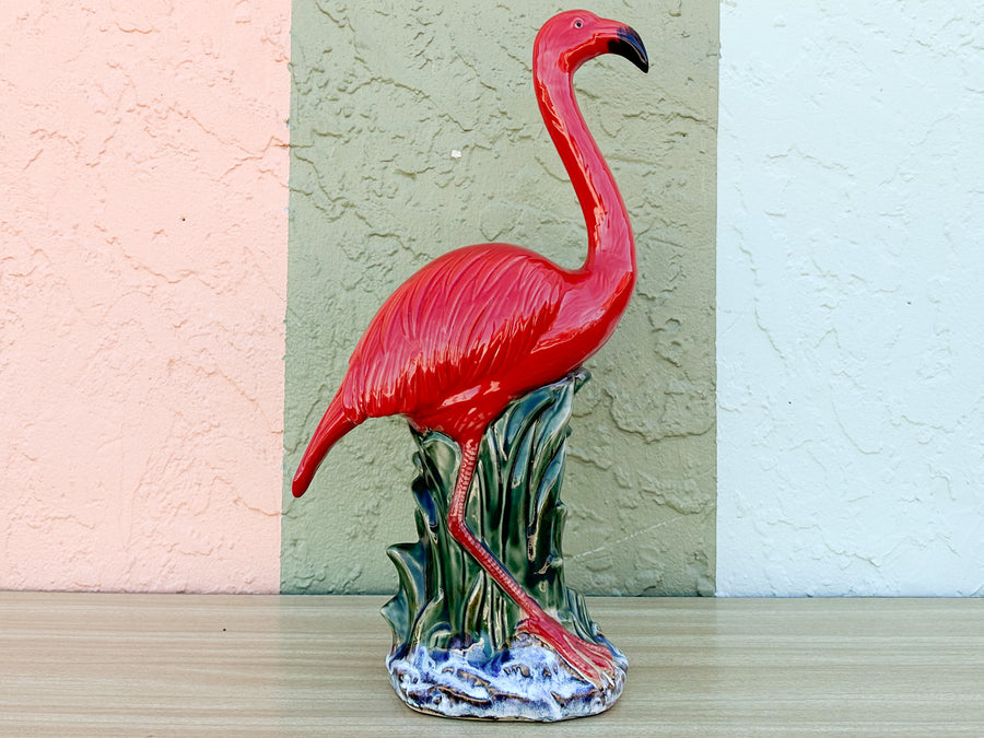 Pair of Hot Pink Ceramic Flamingos