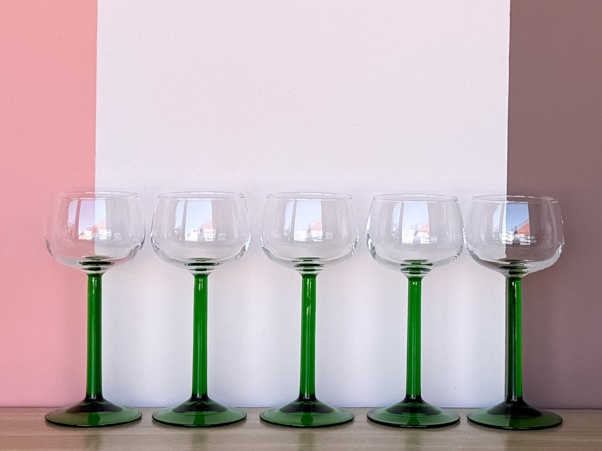 Set of Ten French Green Wine Glasses
