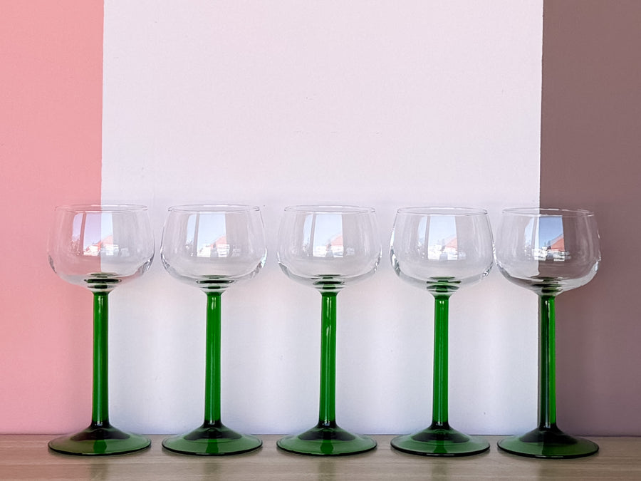 Set of Ten French Green Wine Glasses