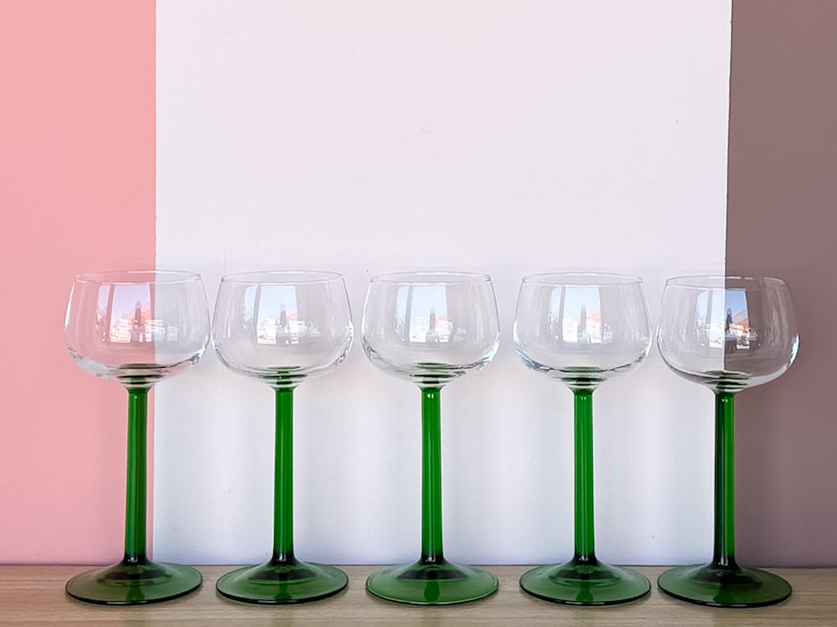 Set of Ten French Green Wine Glasses