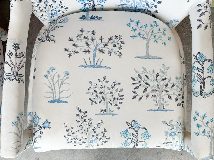 Pair of Pretty Blue and White Parsons Style Upholstered Chairs