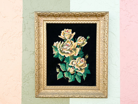 Granny Chic Floral Needlepoint Art