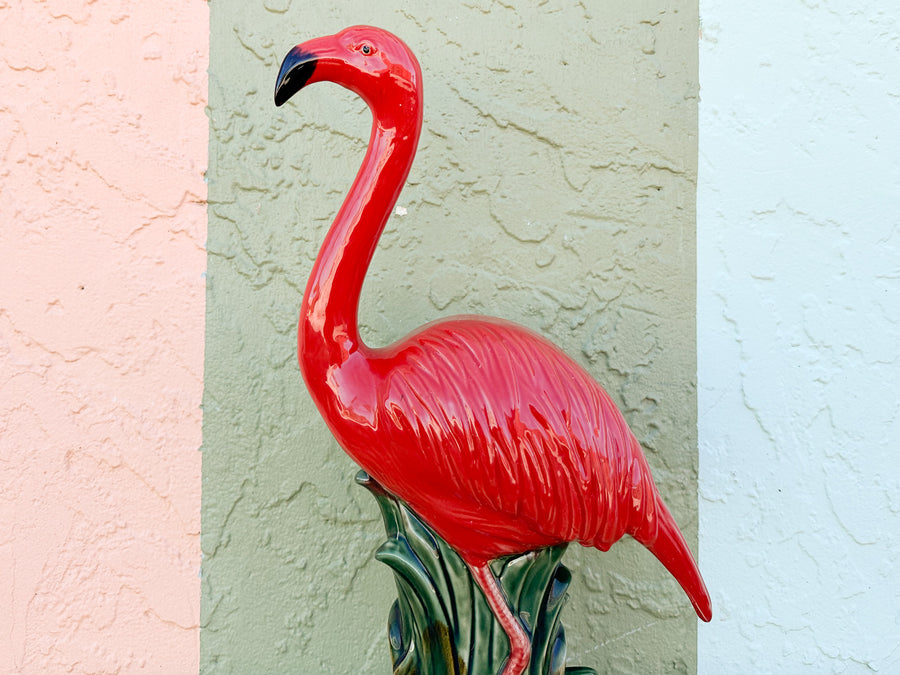 Pair of Hot Pink Ceramic Flamingos