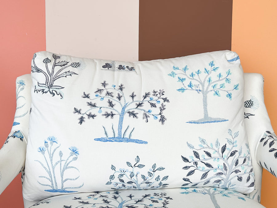 Pair of Pretty Blue and White Parsons Style Upholstered Chairs