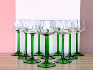 Set of Ten French Green Wine Glasses