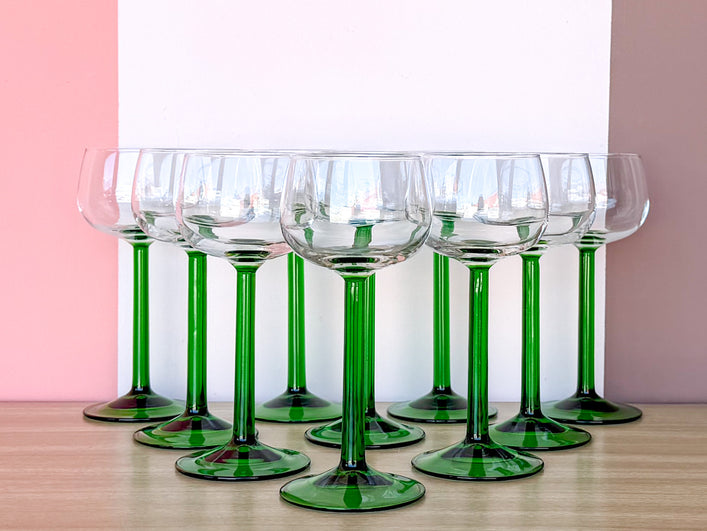 Set of Ten French Green Wine Glasses