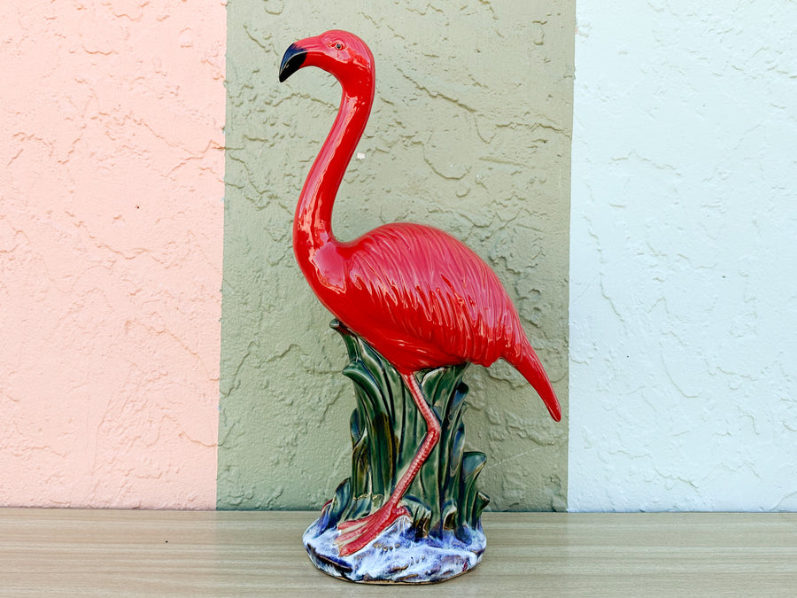 Pair of Hot Pink Ceramic Flamingos