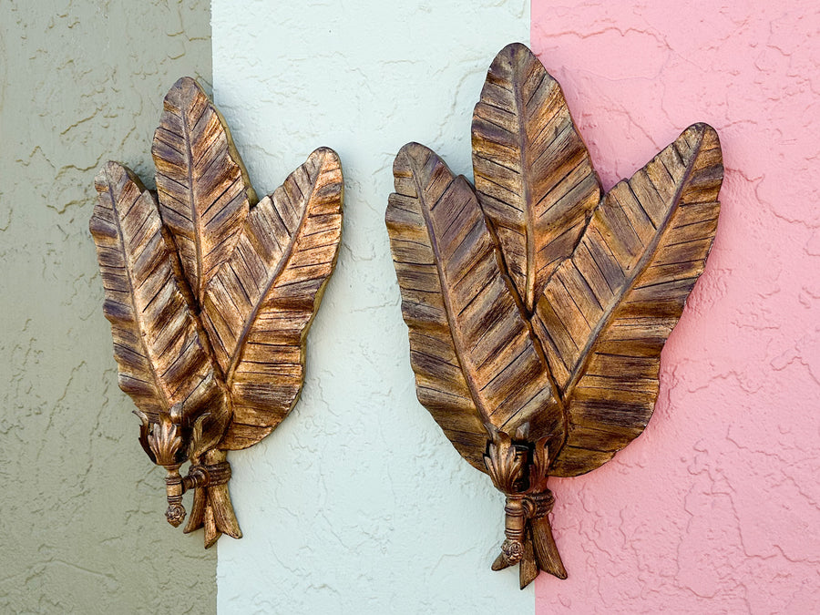 Pair of Palm Leaf Wall Sconces