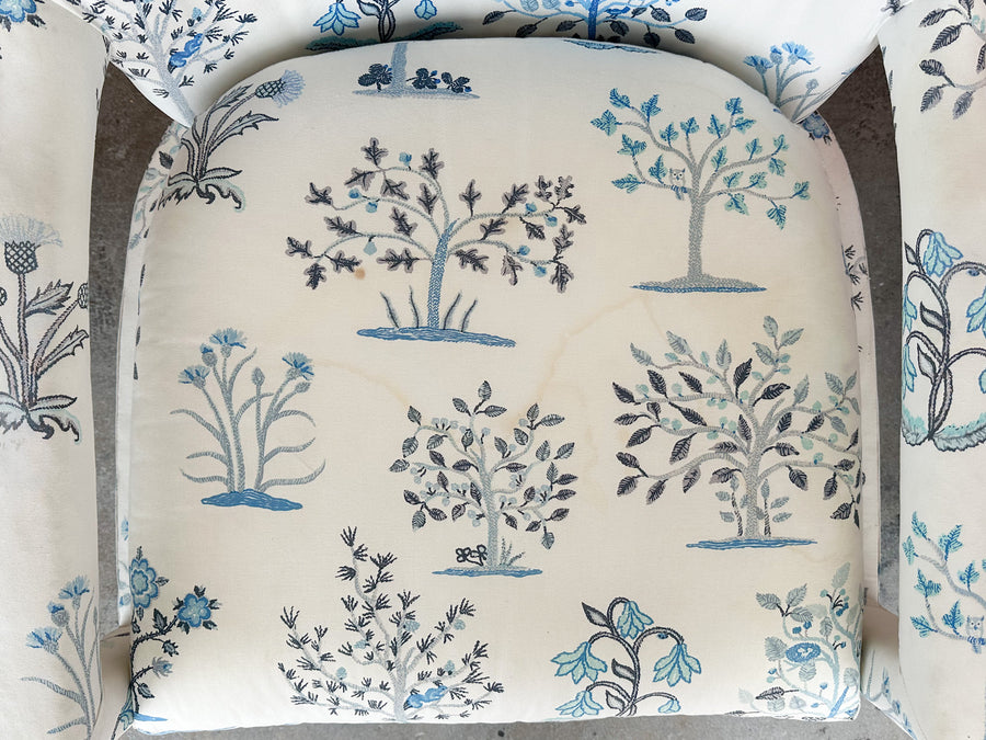Pair of Pretty Blue and White Parsons Style Upholstered Chairs
