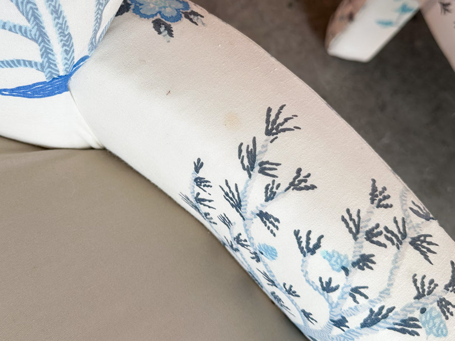 Pair of Pretty Blue and White Parsons Style Upholstered Chairs