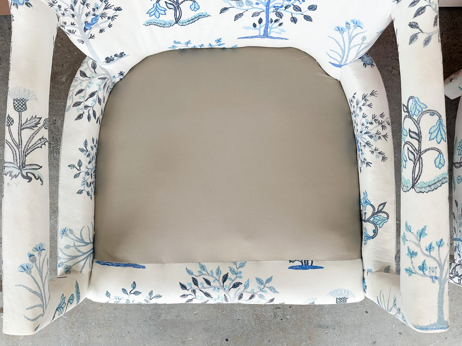 Pair of Pretty Blue and White Parsons Style Upholstered Chairs
