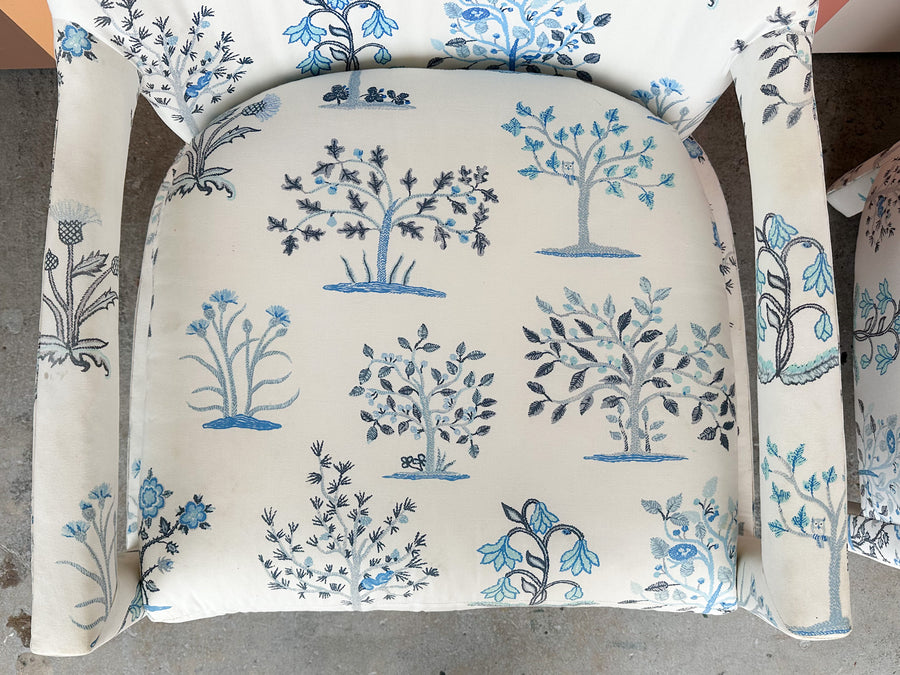 Pair of Pretty Blue and White Parsons Style Upholstered Chairs