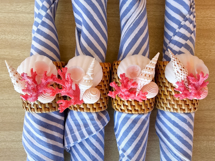 Set of Eight Shell Chic Pink Coral Napkin Rings