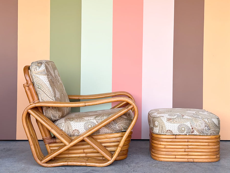 Frankl Style Pretzel Rattan Chair and Ottoman